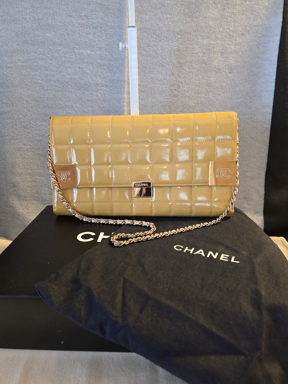 CHANEL Yellow Patent Leather Chocolate Bar Clutch